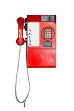 Vintage Public Telephone Isolated On White With Clipping Path For Object.