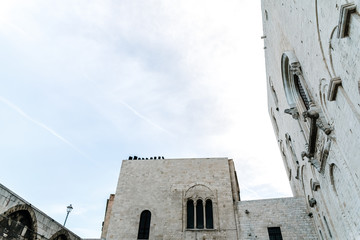 Stone walls of the medieval cathedral of San Nicolas di Bari.