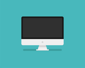 Wall Mural - personal computer screen in trendy flat style isolated on blue background with shadow.