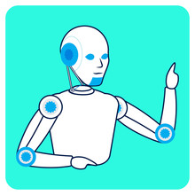 Robot, Pay Attention Gesture Flat Illustration
