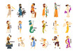 © topvectors - Greek Gods set, Dionysus, Hermes, Hephaestus,Zeus, Hades, Poseidon, Aphrodite, Artemis ancient Greece mythology characters character vector Illustrations