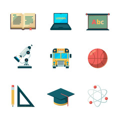 Sticker - Back to school flat icon. Education learning graduation vector symbols college application pictures. College education, school study science illustration