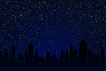 Wall Mural - city on the starry night sky with dark blue glow.