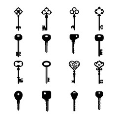 Wall Mural - key silhouette. house access old and modern key icons vector collection. illustration of key door si