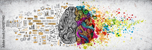 Cuadros en Lienzo Left right human brain concept, textured illustration