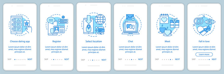 Online dating onboarding app screen vector template