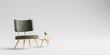 Modern armchair with wooden small coffee table isolated on soft gray background. 3D illustration.