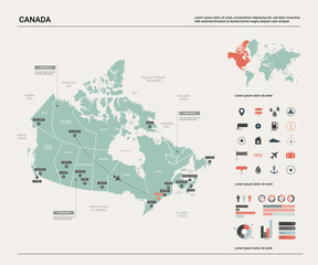 Wall Mural - vector map of canada. high detailed country map with division, cities and capital ottawa. political 