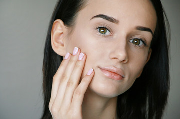 face lifting. girl doing fitness for face