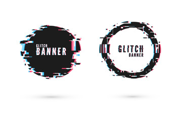 Wall Mural - geometric banner with distortion effect - glitch. circle shape frame. digital technology modern post