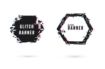 Wall Mural - geometric banner with distortion effect - glitch. hexagon shape frame. digital technology modern pos