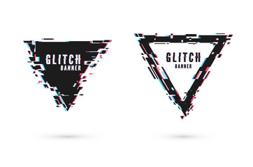 Wall Mural - geometric banner with distortion effect - glitch. triangle shape frame. digital technology modern po
