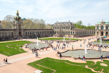 Wall Mural - Dresden, Germany. The palace complex Zwinger in the Baroque style. Fountains, architecture and tourists on Easter 2019. 