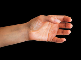 Woman hand holding something like a bottle or glass