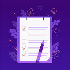 Wall Mural - the checklist and pen. time management concept. flat vector illustration.