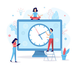 Wall Mural - the development team allocates time for the project. time management concept. flat vector illustrati