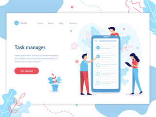 Wall Mural - task manager app. creative landing page design template. flat vector illustration.