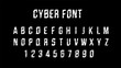 © Andrew Derr - Futuristic vector Font design. Letters and Numbers for web and app. Techno type font alphabet. Digital hi-tech style symbols.