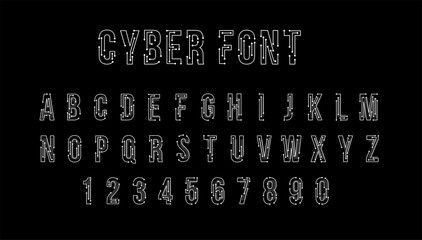 Futuristic vector Font design. Letters and Numbers for web and app. Techno type font alphabet. Digital hi-tech style symbols.