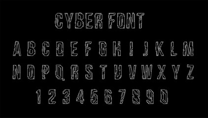 Futuristic vector Font design. Letters and Numbers for web and app. Techno type font alphabet. Digital hi-tech style symbols.