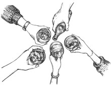 Top View Cheering Hands Hold Alcohol