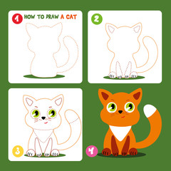 Drawing Game Step Tutorial Little Cat Worksheet