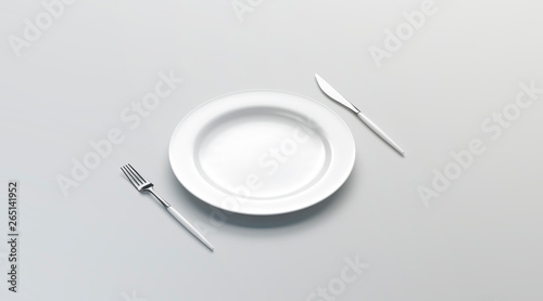 Download Blank White Plate Mockup With Fork And Knife Side View Isolated 3d Rendering Clear Dish With Cutlery Design Mock Up Empty Restaurant Table Ware Template Wall Mural Alexandr Bognat