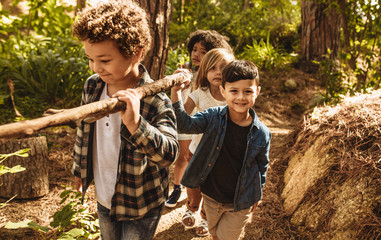 Poster - Kids making camp in forest