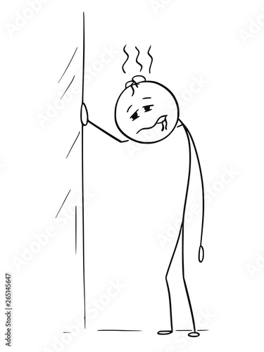 Cartoon Stick Figure Drawing Conceptual Illustration Of Drunk Or Sick Or Tired Man Leaning Against Wall Buy This Stock Vector And Explore Similar Vectors At Adobe Stock Adobe Stock