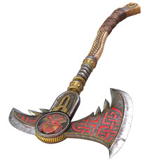 Wall Mural - Viking fantasy axe on an isolated white background. 3d illustration