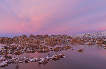 Poster - Winter Sunset at Watson Lake Prescott Arizona