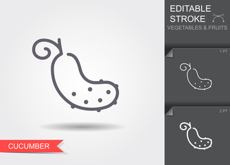 Wall Mural - Cucumber. Line icon with editable stroke with shadow