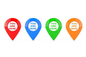 Leinwandbilder - Set of Colorful Map Pointer Pins Icons with You Are Here Sign. 3d Rendering