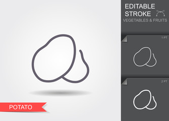 Sticker - Potato. Line icon with editable stroke with shadow