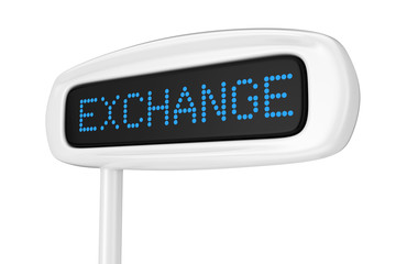 Poster - Abstract Cash Register Display Displaying Exchange Blue Sign. 3d Rendering