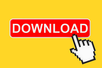 Poster - Download Button with Pixel Icon Hand. 3d Rendering