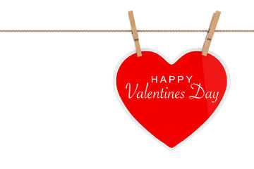 Aufkleber - Red Paper Heart with Happy Valentines Day Sign Hanging on a Rope. 3d Rendering