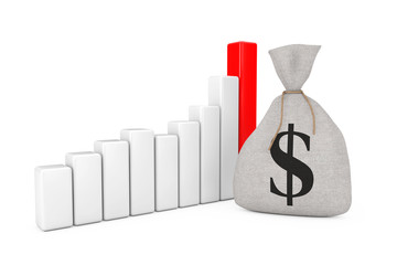 Poster - Tied Rustic Canvas Linen Money Sack or Money Bag with Dollar Sign near Business Success Growth Graph Chart. 3d Rendering