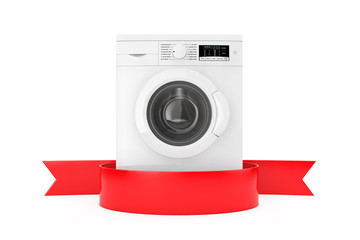 Aufkleber - Modern Washing Machine with Blank Red Ribbon for Your Design. 3d Rendering