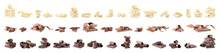 Set Of Different Delicious Chocolate Curls And Pieces On White Background