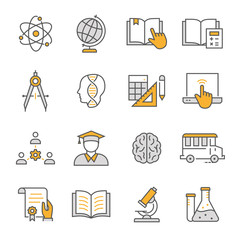 Sticker - Education flat line icon set. Vector illustration. Editable stroke.