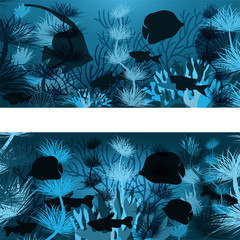 Wall Mural - Underwater banners with tropical fish, vector illustrationImprimir