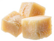 Parmesan cheese cubes isolated on white background. Clipping path.