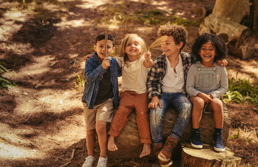 Poster - Cute kids outdoor enjoying nature