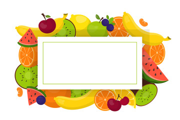 Wall Mural - Colorful fruit frame set. Collection of tropical background