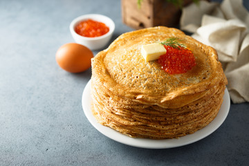 Sticker - Homemade pancakes with red caviar