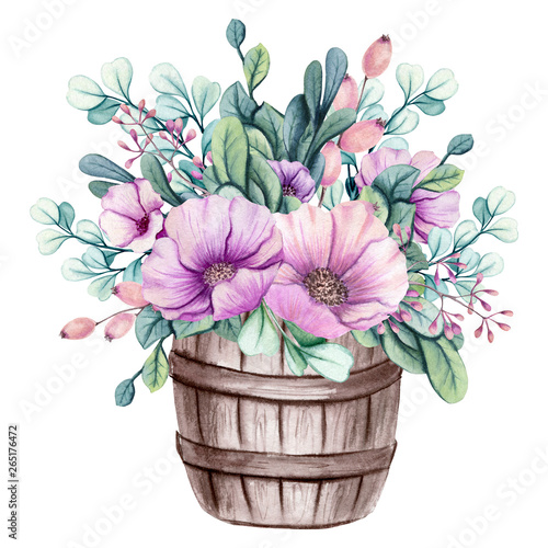 Floral Composition in Barrel Watercolor Composition