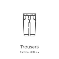 trousers icon vector from summer clothing collection. Thin line trousers outline icon vector illustration. Outline, thin line trousers icon for website design and mobile, app development.