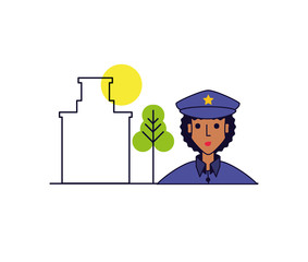 Wall Mural - police officer female with cityscape