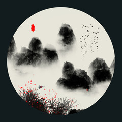 Wall Mural - ink landscape decorative painting..
